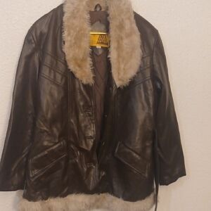 Avirex Brown Leather Jacket with Plush Fur Collar